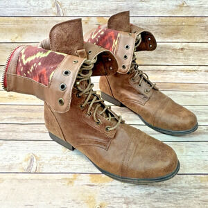 Madden Girl Studded Brown Faux Leather Cap Toe Combat Boots 9 Biker